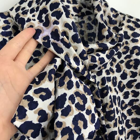 Vintage Eva Laurel Scarf Tie Neck Blouse 14 Leopard Print Long Sleeve Button Up - Picture 9 of 11